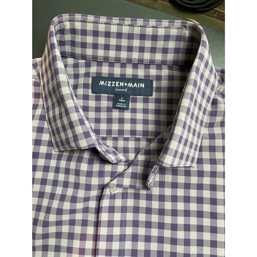 Mizzen+Main Leeward L Purple Gingham Trim Fit Stretch Long Sleeve Button shirt